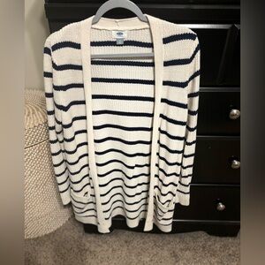 Navy Striped tunic length cardigan
